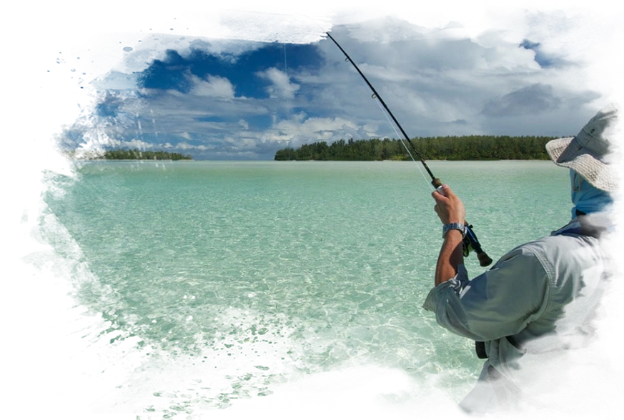 A man holding onto a fishing rod while standing in the water.